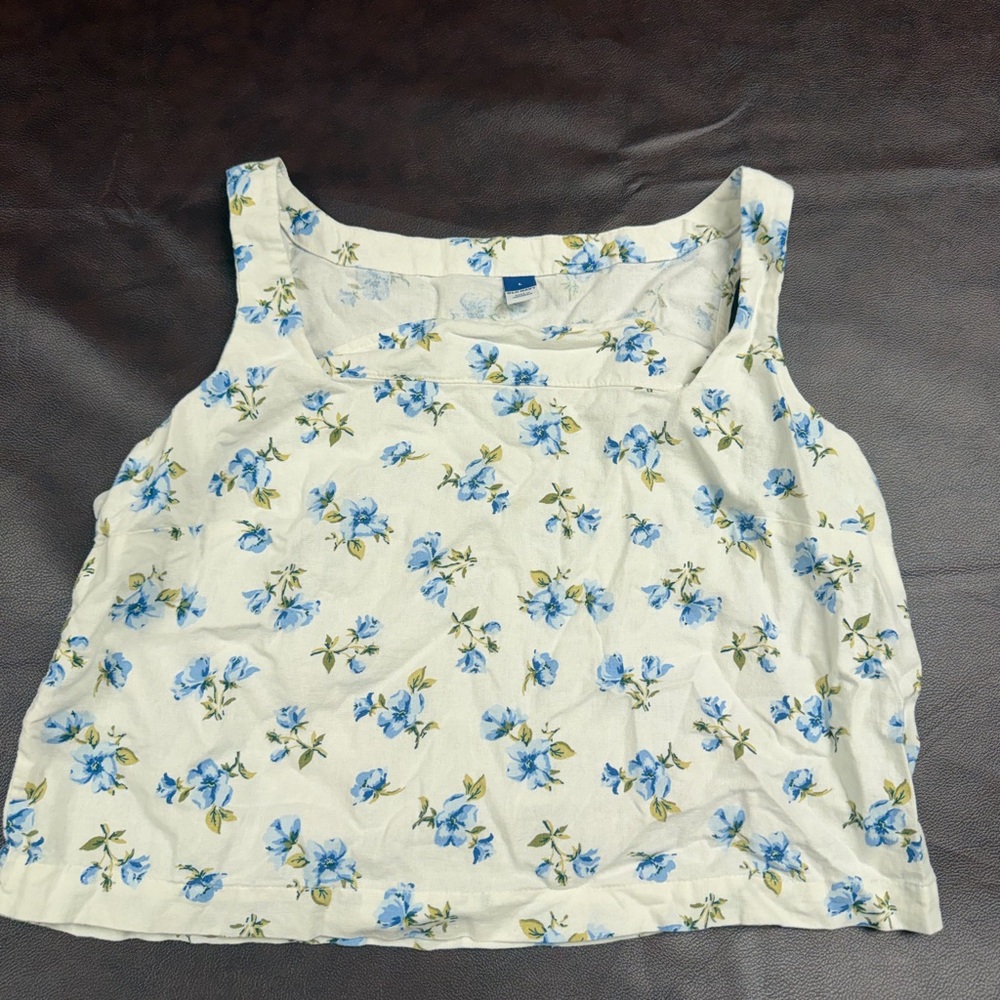 Old Navy Cream Tank Top with Blue Floral Print